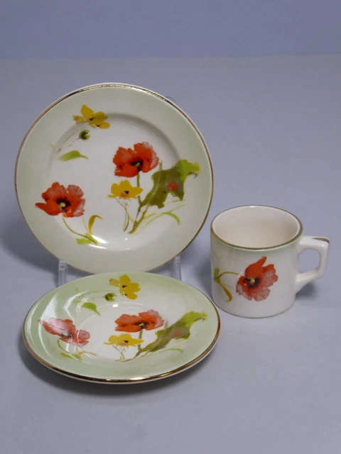 Royal Worcester Palissy Petite Collection Trio Tasse Untertasse & Teller Mohn - Set C