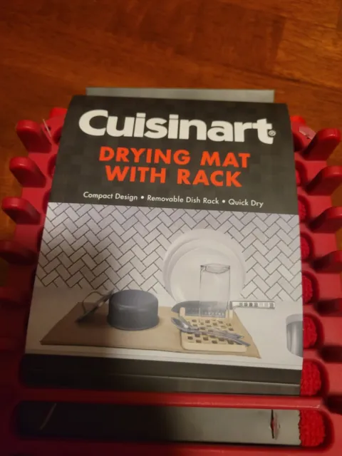Cuisinart RED 2-Pc Dish Drying Rack Microfiber Mat Kitchen 18" x 16" Quick Dry 4