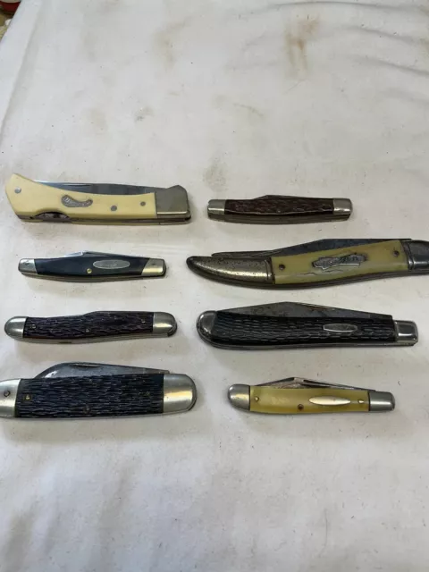 LOT OF 8 VINTAGE FOLDING POCKET KNIVES, Buck, Imperial, Ulster, Stag, Utica
