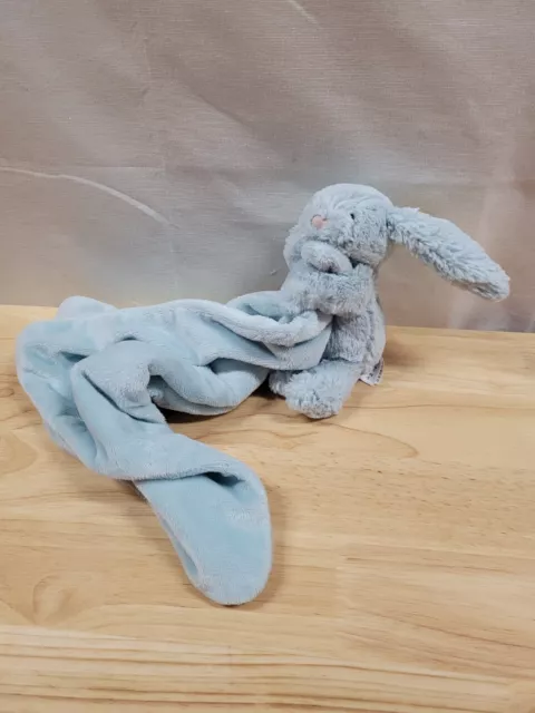 Jellycat Bashful Bunny Plush Lovey Blue Rabbit Security Blanket Hugging Cotton