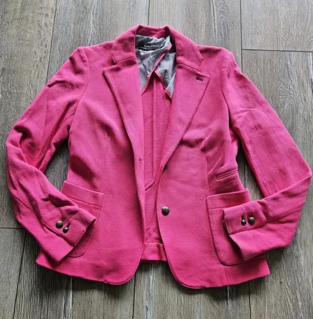 Zara Blazer Jacket Womens Hot Pink Buttons Fitted Textured Size Medium