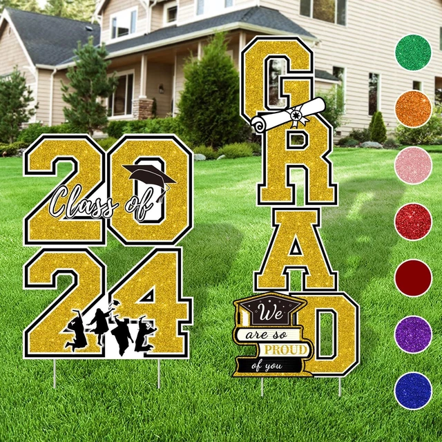 GRADUATION YARD SIGN Class of 2024 Decorations 4pcs Large Size Gold