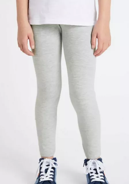 New Girls Leggings Grey Cotton Added Stretch Age 3 to 15 Yr Ex M&S Marks Spencer