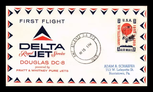 Dr Jim Stamps Us Cover Delta Jet First Flight Atlanta Dallas Air Mail