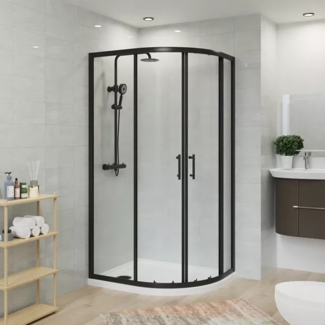 Matt Black Offset Quadrant Shower Enclosure Walk In Corner Cubicle Sliding Door