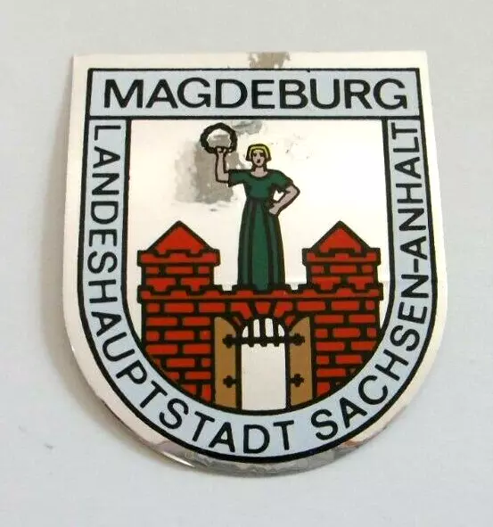 Souvenir-Aufkleber Magdeburg Sachsen Anhalt Landeshauptstadt Stadtwappen 90er