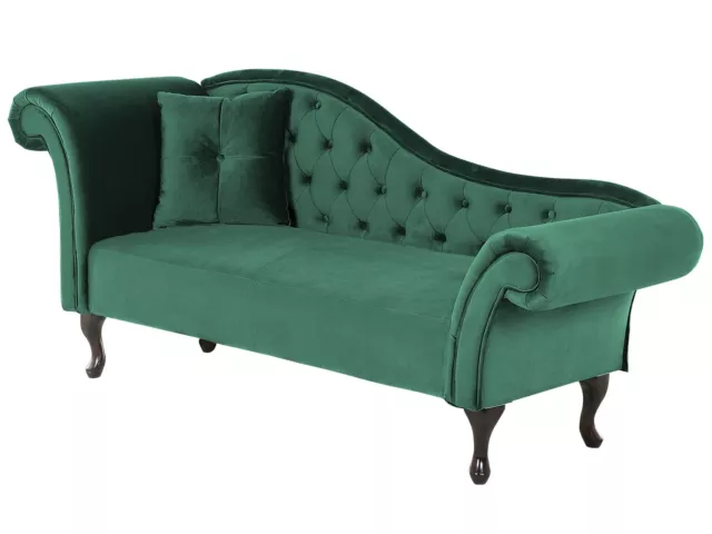 Chaise Longue Canapé Méridienne Chesterfield Côté Gauche en Velours Vert Foncé 3