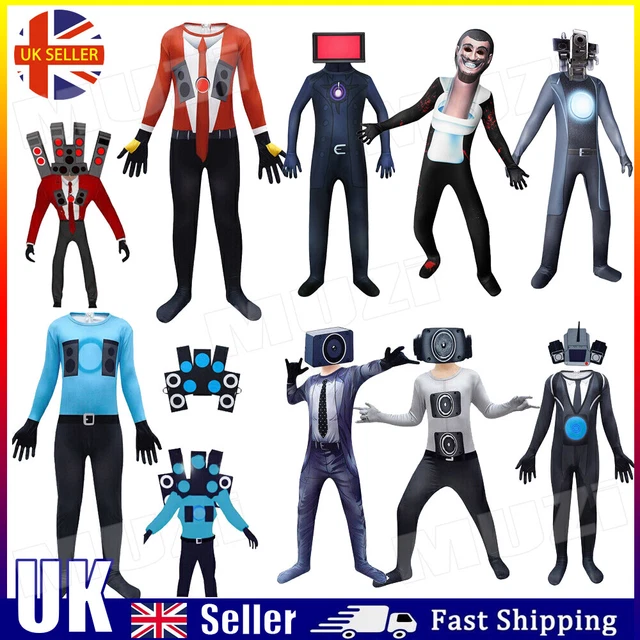 KIDS SKIBIDI TOILET TV Man Jumpsuit Mask Horror Game Costume Party ...