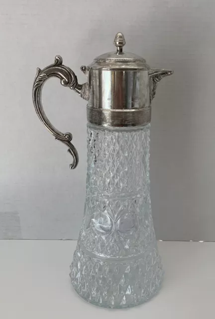 Vintage Claret Jug Wine Carafe Sheraton Silver plate Cut Crystal Inner Ice Tube