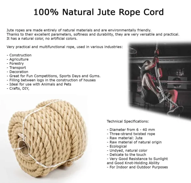 100% Natural Jute Hessian Rope Cord Braided Craft DIY Safe for Pets Animals Gym 3