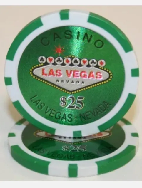 25 Green $25 Las Vegas 14g Clay Poker Chips