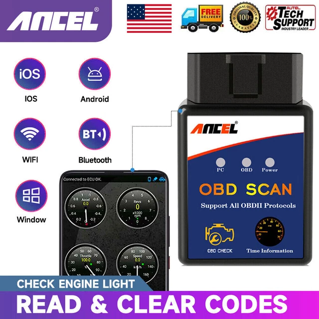 BLUETOOTH OBD2 OBDII Car Diagnostic Scanner Auto Fault Code Reader Tool