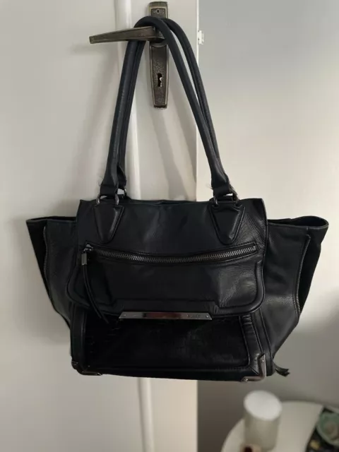 Mimco Black Leather And Suede Handbag In Very Good Condition