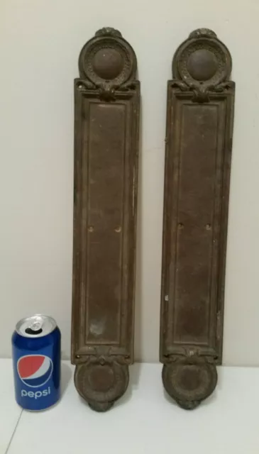 Pair Of Large Very Heavy Antique Solid Cast Bronze Door Pushes Victorian Style