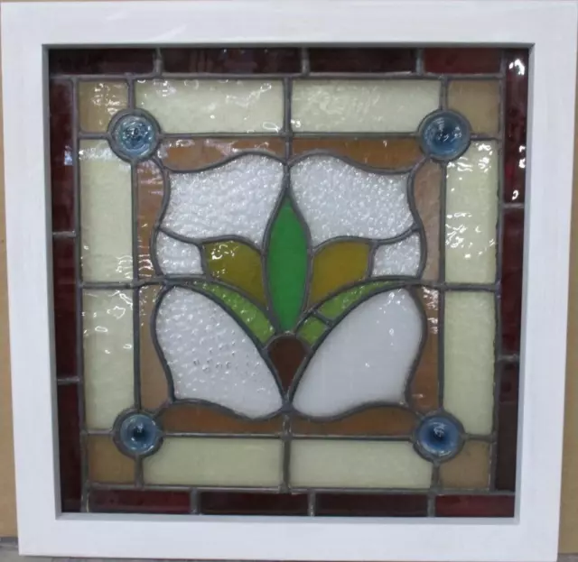 OLD ENGLISH LEADED STAINED GLASS WINDOW Abstract Floral 20.75" x 20.75"