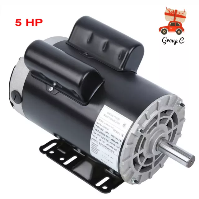 5 HP Compressor Duty Electric Motor 230V 1 Phase 56HZ Frame 7/8" Shaft 3450 RPM