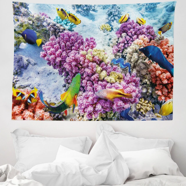 Tenugui Coton Baleines Et Poissons – 33x90 Cm, Neuf, Cadeau Japon