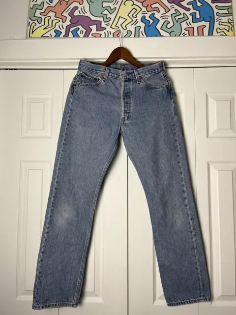 Vintage 1990s 90s Made In USA Levi’s 501 Faded Blue Denim Jeans 26w 31L 26x31