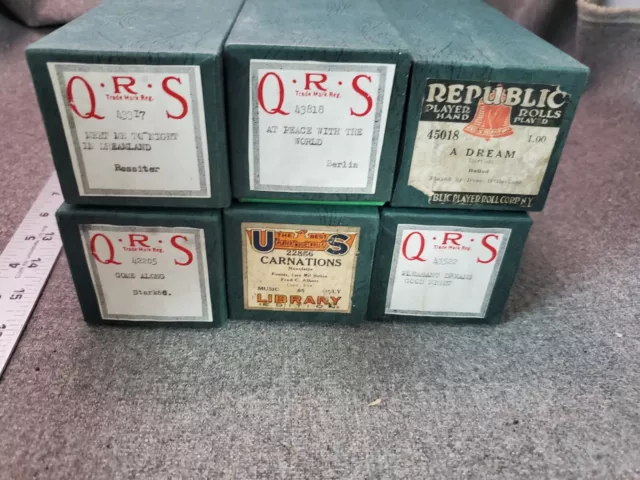 Estate Find LOT of 6 Vintage Republic and US PLAYER PIANO Word-Roll MUSIC ROLLS