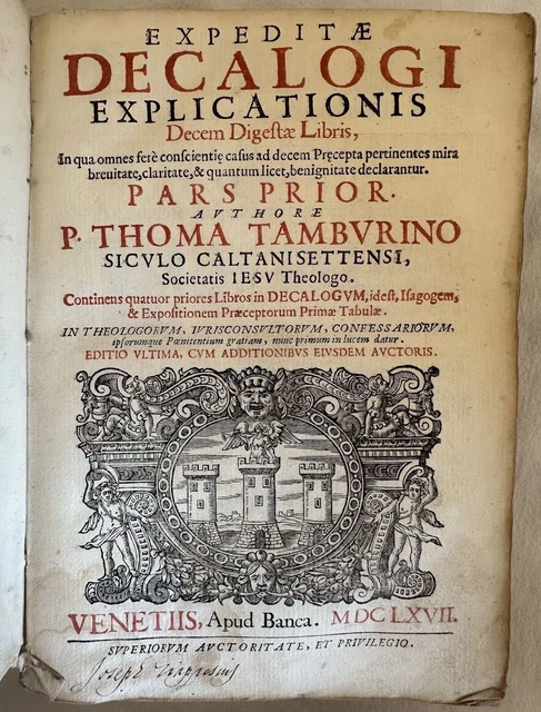 Expeditae Decalogi Explicationis Tommaso Tamburini 1667 Diritto Canonico Sicilia