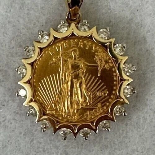 2.30Ct Round Cut Moissanite Men's Lady Liberty Coin Pendentif Or Jaune Plaqué