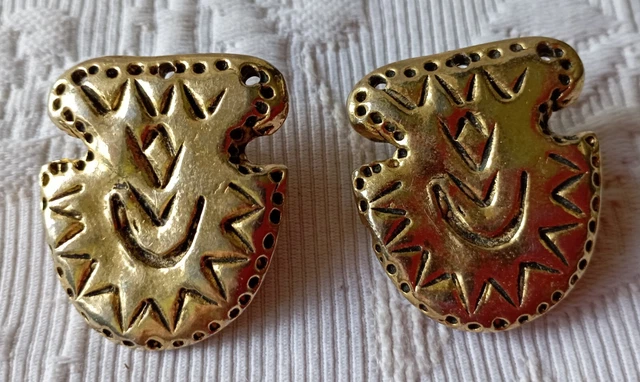Boucles D'oreilles En Métal Doré émaillé Avec Strass - Fermoir Clip - Occasion - Créateur/couture - Fabriqué En France