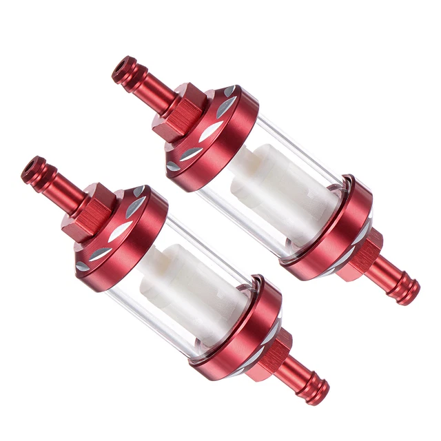 Universal In Line Petrol Fuel Gasoline Oil Filter, Red, 2Pcs