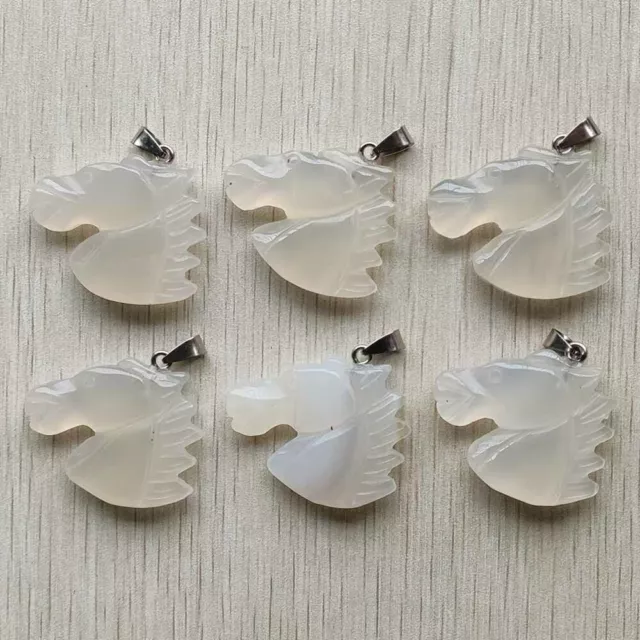 Natural White Onyx Agate Horse Head Charm Pendants Necklace Jewelry Making 6pcs