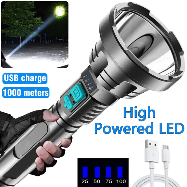120000LM LED Flashlight Zoom Light Super Bright Torch USB Rechargeable Lamp AUS