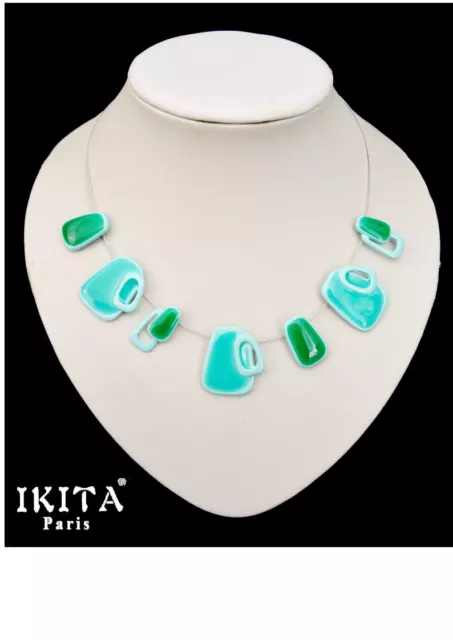 Collier IKITA Paris Kabel-Kette Émail Métal Collier Imposant Turquoise/Vert