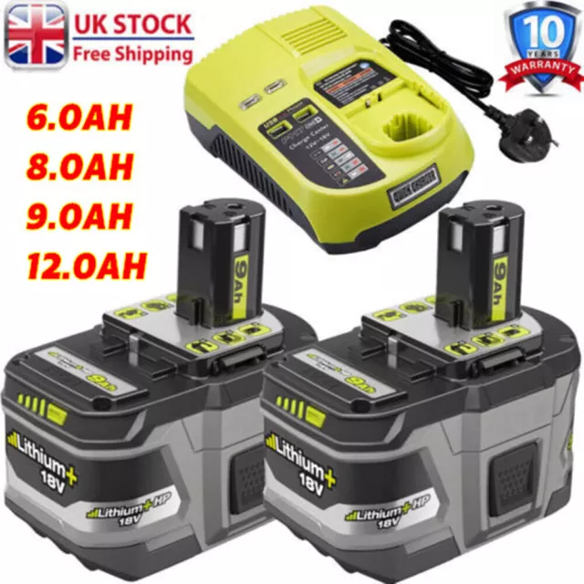 2x Battery/Charger 18V 9AH For Ryobi One+Plus P108 Lithium RB18L50 RB18L40 P104