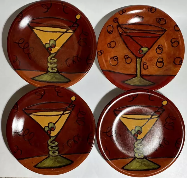 Set of 4 - Carolyn Oltman - Art In Motion - Martini Glass DESSERT PLATES - 8”