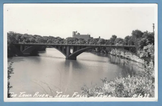 Vintage 1940s Real Photo Postcard The Iowa River Bridge Iowa Falls IA RPPC