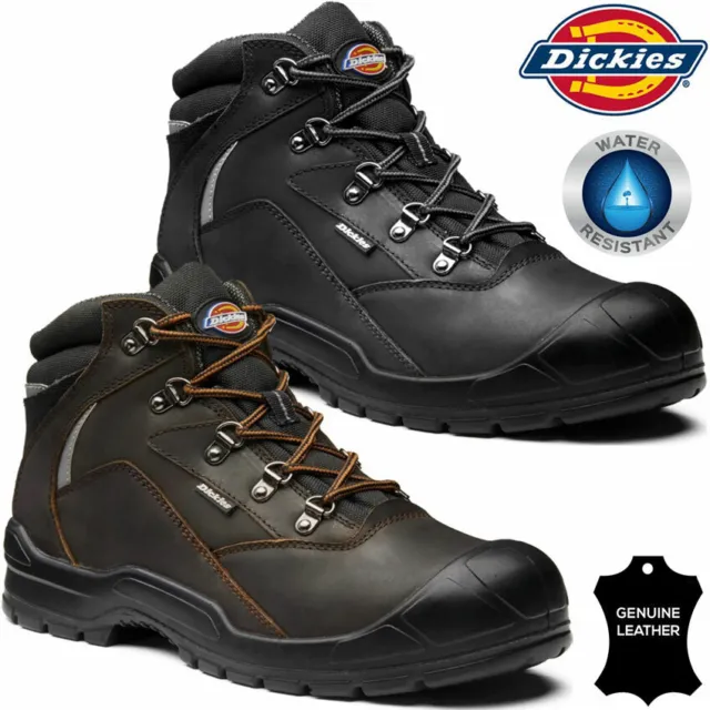 Mens DICKIES Safety Boots Leather Steel Toe Cap Work Ankle Trainers Hiking Shoes