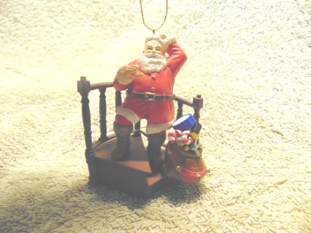 1996 Coca-Cola Santa Christmas Ornament "Santa On The Staircase"  #E