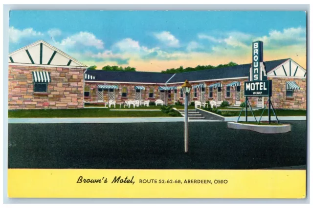 Aberdeen Ohio OH Postcard Brown Motel Building Exterior Signage c1940 Unposted