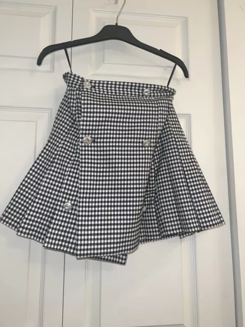 Alessandra Rich Plaid Embellished Mini Pleated Skirt XS SIZE 0