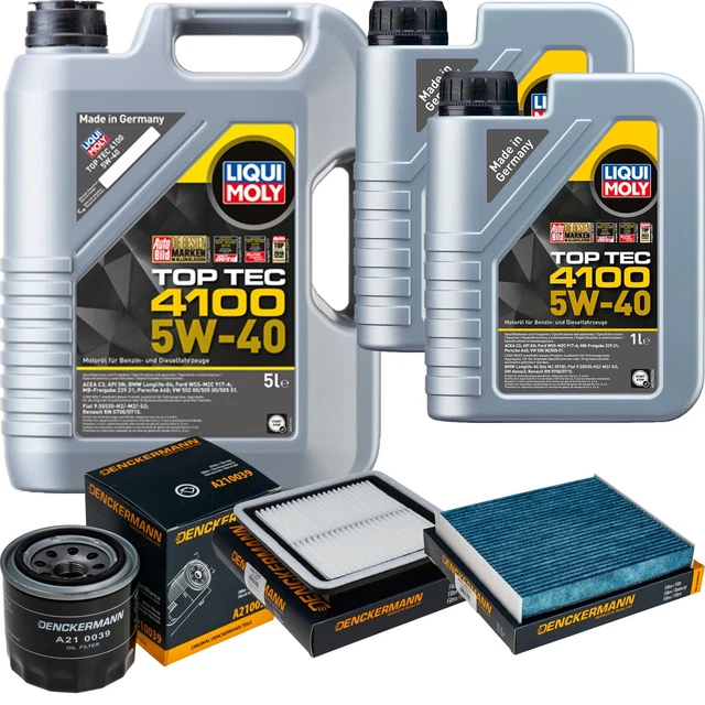 Kit D'Entretien Moteur : Huile Top Tec 4100 5W-40 (6L) + Filtres MANN (Huile, Air, Habitacle, Carburant)
