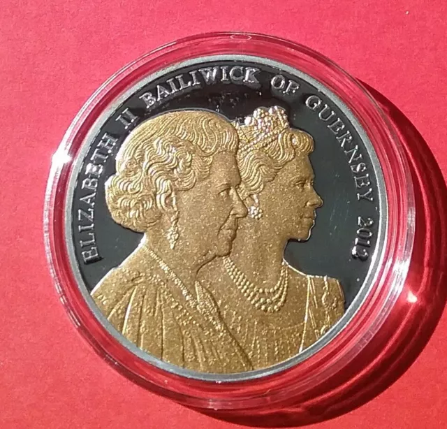 2012 Silver & Gold ink Proof  Five Pound Coin £5 Guernsey Diamond jubilee. 2