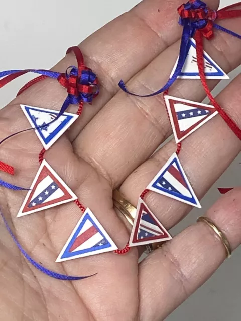 Artisan Fourth of July Pennant Garland 1:12 Dollhouse Miniature OOAK 2023 9"