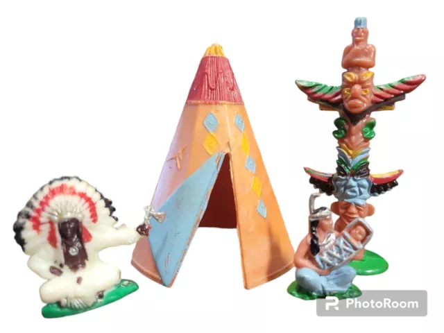 Vintage Cake Toppers Teepee Totem Pole Chief Cooking Fire Maiden Child