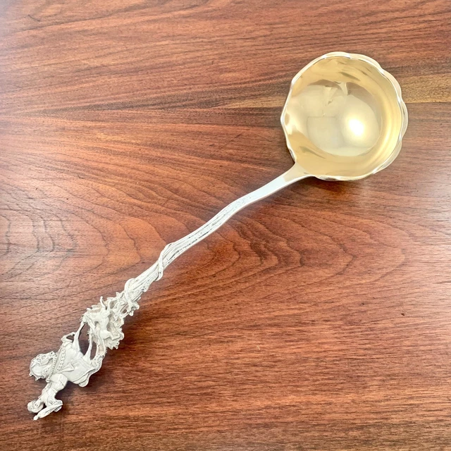Rare Gorham Figural Sterling Silver Oyster Ladle Lady On Horseback Dog & Bird