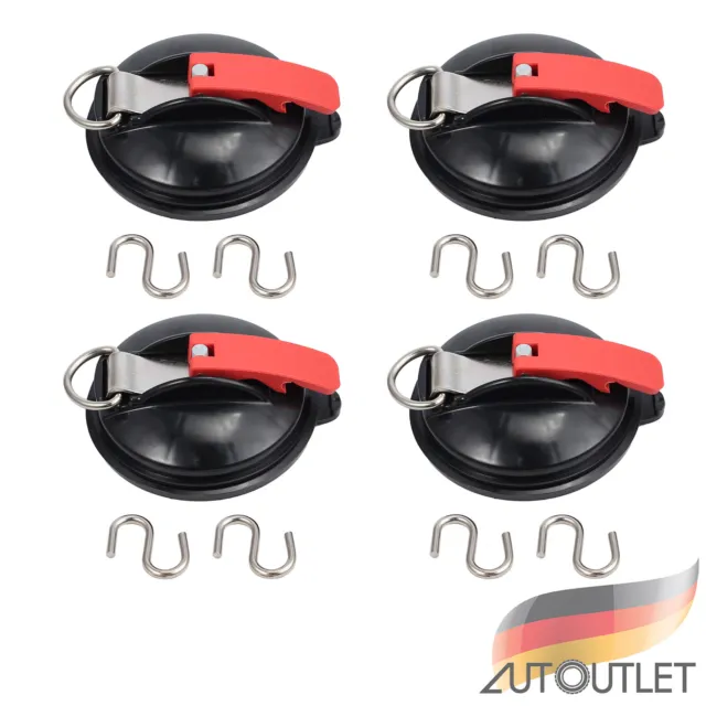 4x Saugnapf Befestigung mit 8x Ring Max.10 Kg Tragkraft Klappsauger Auto Camping