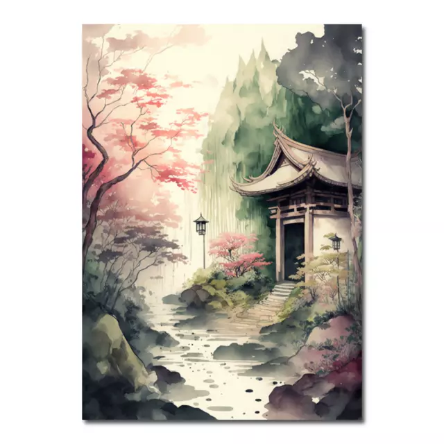 Japanese Landscape Building Illustration Art Photo Poster A4 Print Wall Art