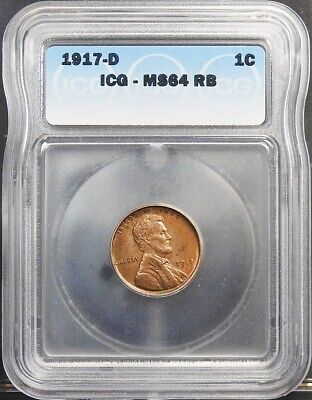 1917-D Lincoln Cent Wheat Bronze 1C Choice UNC Red Brown ICG MS64 RB