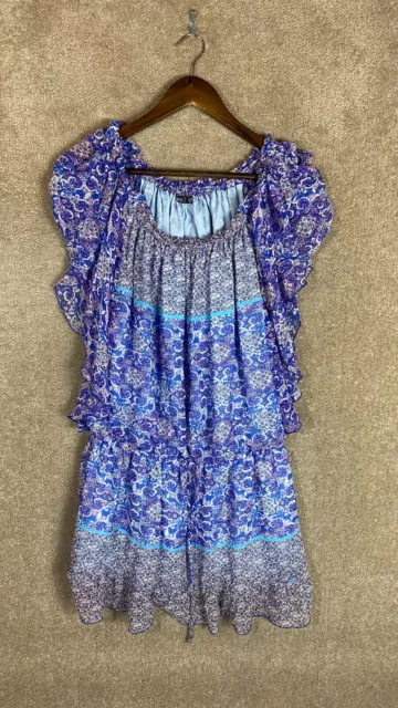 Gypsy 05 Mini Dress Women Size Medium Cobalt Floral Georgette Dolman Sleeve Silk