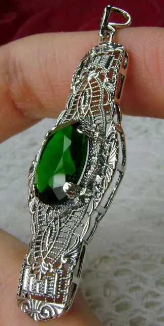 Sim Emerald Deco 1920's Sterling Silver Filigree Necklace Pendant (CustomMade)P4 2