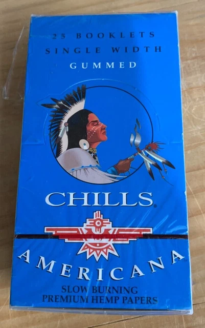 VINTAGE SEALED BOX Chills Americana Slow Burning Hemp Rolling Papers 70mm