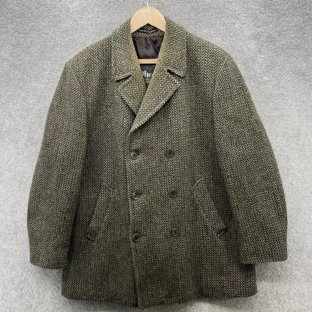 DHOBI COAT MENS 44 Green Brown Wool Tweed Maincoat Showerproof Double Breasted 43.98 PicClick UK