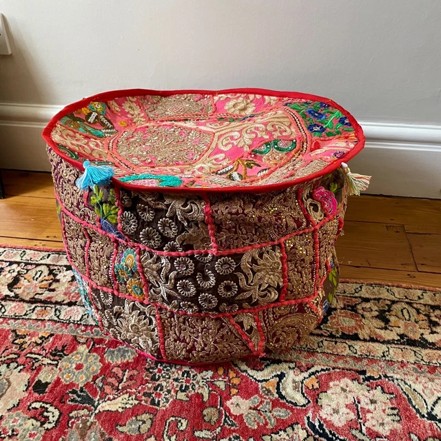 Indische handgefertigte bestickte Boho Pouffe Hocker Bodenkissen böhmisch Patchwork